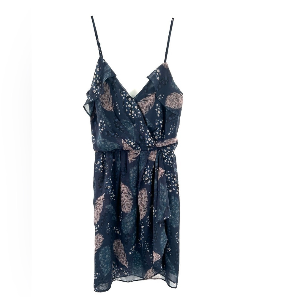 Anthropologie Greylin feather print faux wrap dress size XS